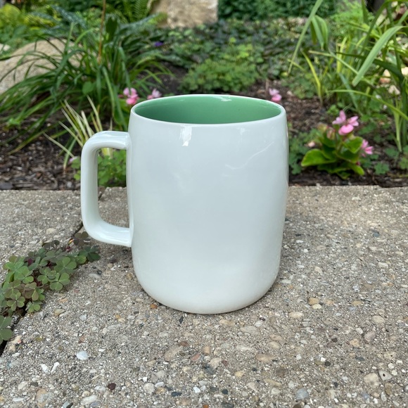 MARY SQUARE NWT ceramic mug “real piece of work” green interior black embossed - Picture 6 of 7